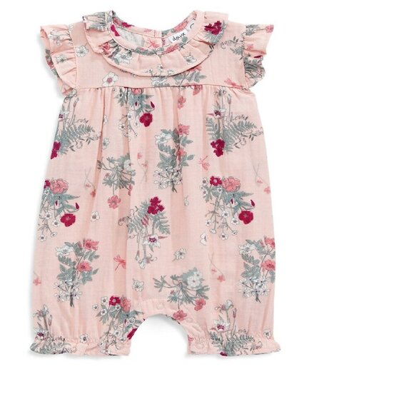 Deux par Deux Baby Girl Botanical Floral Print Muslin Romper 12M - Picture 1 of 7